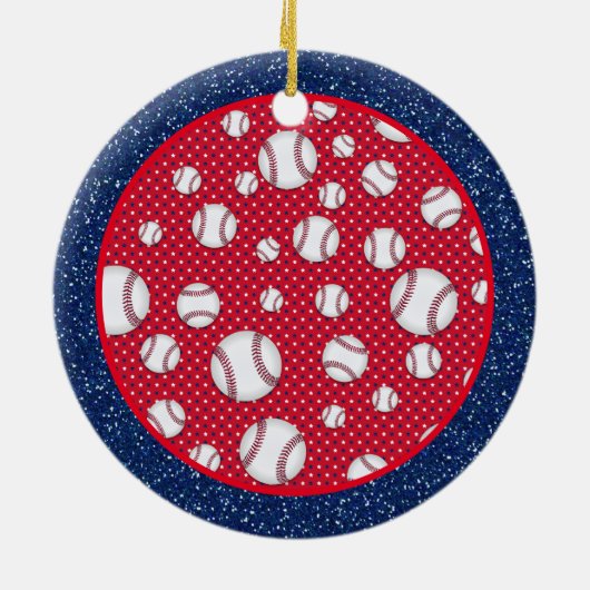 Red White und Blue Baseball Keramik Ornament (Hinten)