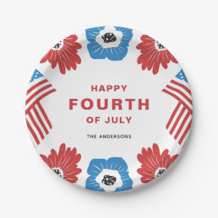 Red White und Blue Florals Happy Amerikanische Una Pappteller