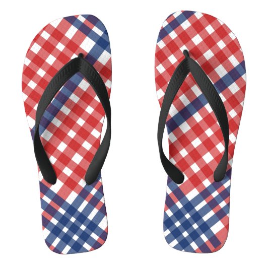 Red White und Blue Gingham Kariert Badesandalen (Fußbett)