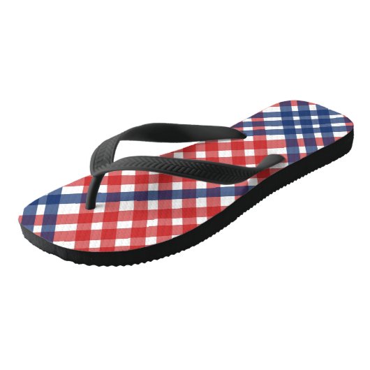 Red White und Blue Gingham Kariert Badesandalen (Schrägansicht)