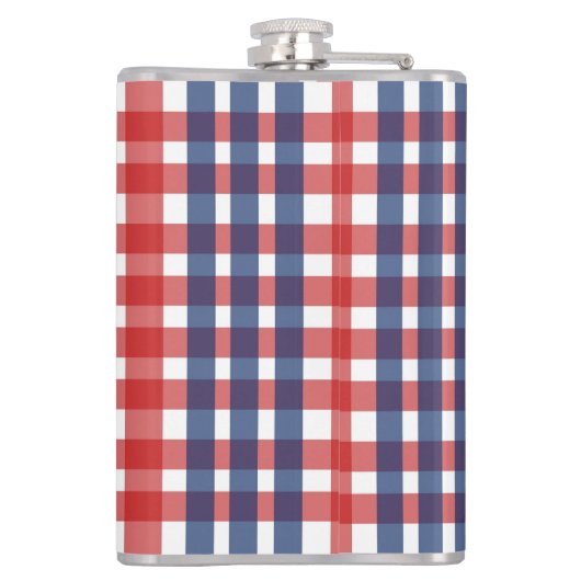 Red White und Blue Gingham Kariert Flachmann (Rückseite)