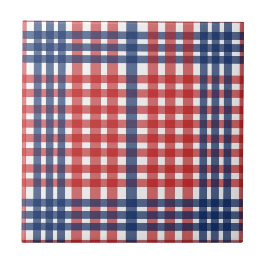 Red White und Blue Gingham Kariert Fliese (Vorderseite)