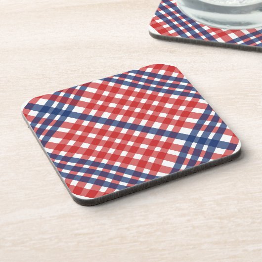Red White und Blue Gingham Kariert Getränkeuntersetzer (Linke Seite)
