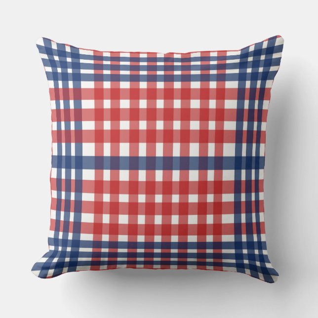 Red White und Blue Gingham Kariert Kissen (Vorderseite)