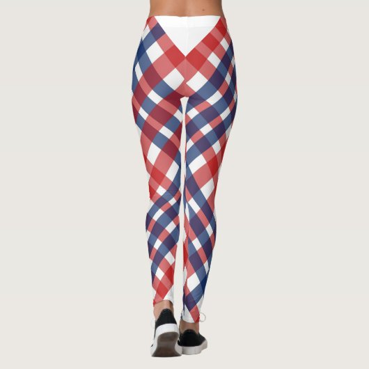 Red White und Blue Gingham Kariert Leggings (Rückseite)
