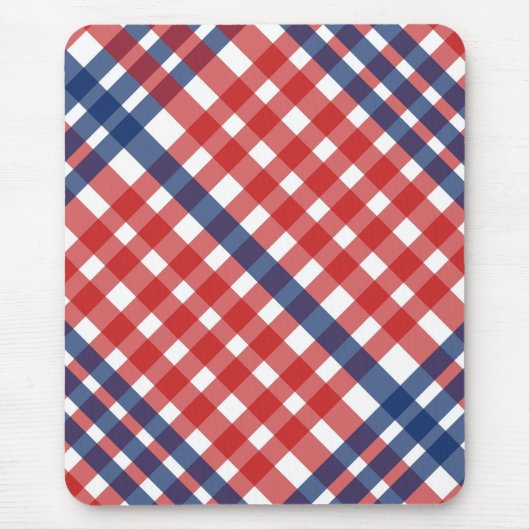 Red White und Blue Gingham Kariert Mousepad (Vorne)