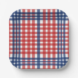 Red White und Blue Gingham Kariert Pappteller