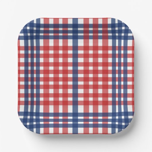Red White und Blue Gingham Kariert Pappteller (Vorderseite)