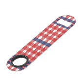 Red White und Blue Gingham Kariert Speed Flaschenöffner (Rückseite Schrägansicht)