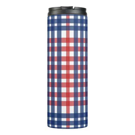 Red White und Blue Gingham Kariert Thermosbecher (Rückseite)