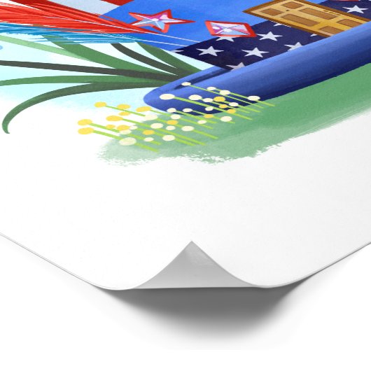 Red White und Blue Hat House Art Print Poster (Ecke)