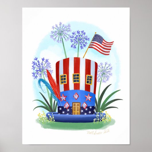 Red White und Blue Hat House Art Print Poster (Vorne)