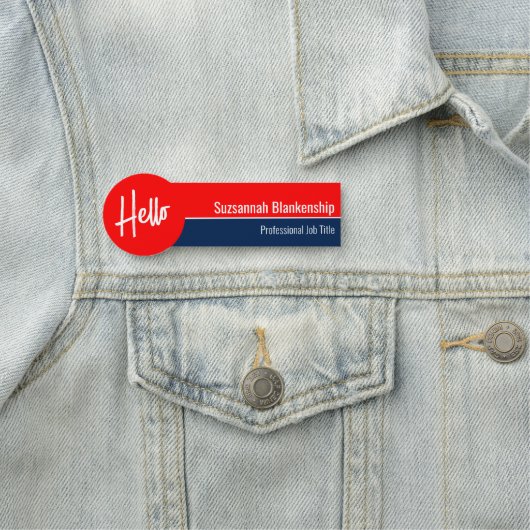 Red White und Blue Hello Custom Namensschild (Beispiel)