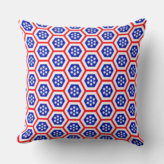 Red White und Blue hexagon Muster Kissen (Vorderseite)