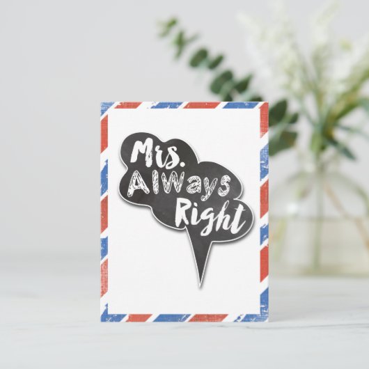 Red White und Blue Mrs. Always right Postkarte (Stehend Vorderseite)