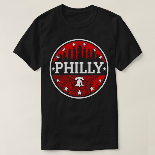 Red White und Blue Philadelphia Skyline T-Shirt (Design vorne)