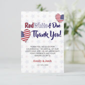 Red White und Due 4. Juli Baby Dusche Dankeskarte (Stehend Vorderseite)
