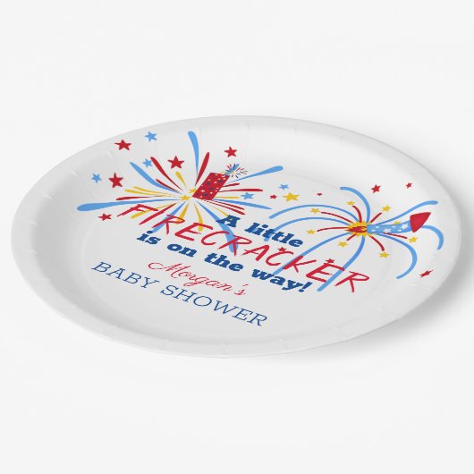 Red White und Due 4. Juli Baby Dusche Pappteller (Schrägansicht)