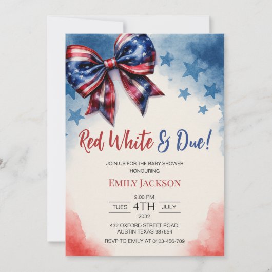 Red White und Due 4. Juli Bow Baby Dusche Einladung (Vorderseite)