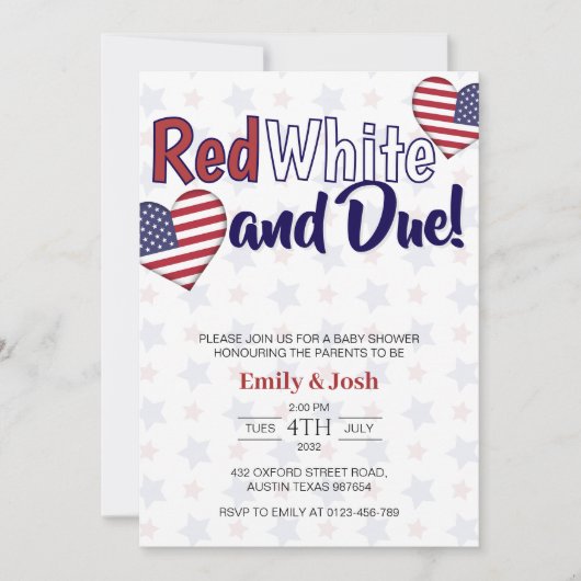 Red White und Due 4. Juli Co-Baby Dusche Einladung (Vorderseite)