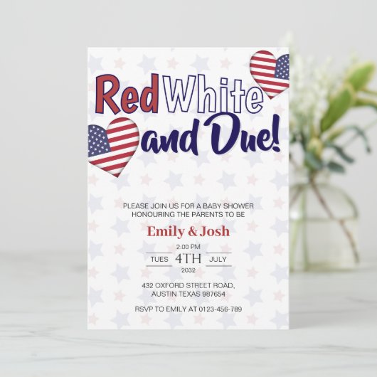 Red White und Due 4. Juli Co-Baby Dusche Einladung (Stehend Vorderseite)