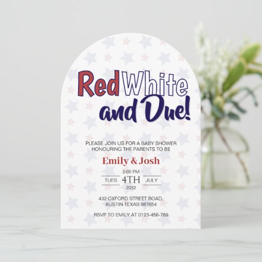 Red White und Due 4. Juli Co-Baby Dusche Einladung (Stehend Vorderseite)