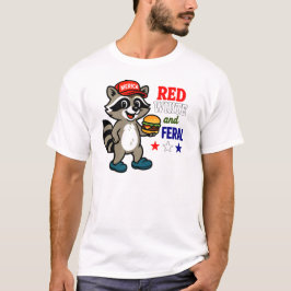 Red White und Feral Raccoon Patriotic 4. Juli T-Shirt