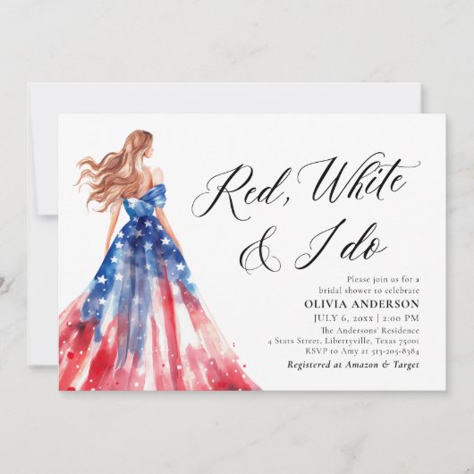 Red White und I Do Bride 4. Juli Brautparty Einladung (Vorderseite)