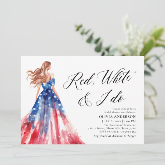 Red White und I Do Bride 4. Juli Brautparty Einladung (Stehend Vorderseite)