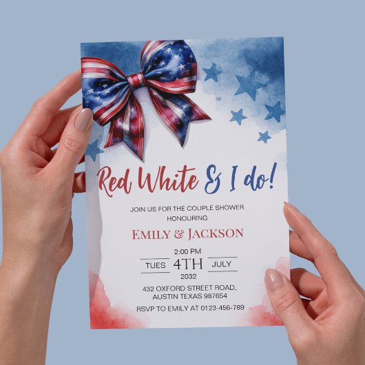 Red White und ich tun 4. Juli Bow Brautparty Einladung