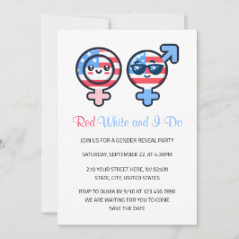 Red White und ich tun 4. Juli Gender Reveal Einladung