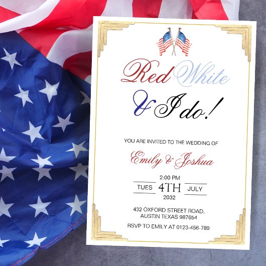 Red White und ich tun 4. Juli Patriotische Hochzei Einladung