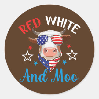 Red White und Moo 4. Juli Kuh USA Flag Bauer Runder Aufkleber