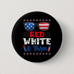 Red White und Three 3. Geburtstag US-amerikanische Button