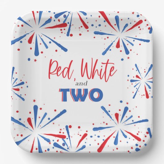 Red White und Two Birthday Firework Teller (Vorderseite)