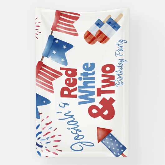 Red White und Two Birthday Party Banner (Vertikal)
