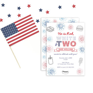 Red White und Two Cookies 2. Geburtstag Party Einladung