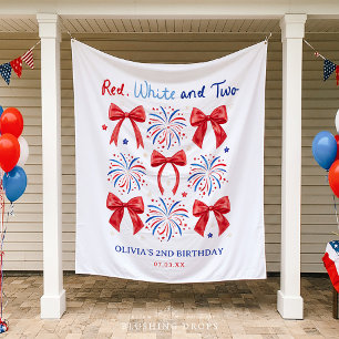 Red White und Two Girl 2. Geburtstag Party Wandteppich