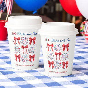 Red White und Two July 4th Girl 2. Geburtstag Part Pappbecher