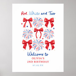 Red White und Two July Girl 2. Geburtstag Willkomm Poster