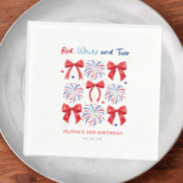 Red White und Two July Girl 2. Geburtstag Willkomm Serviette
