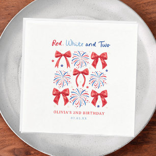 Red White und Two July Girl 2. Geburtstag Willkomm Serviette