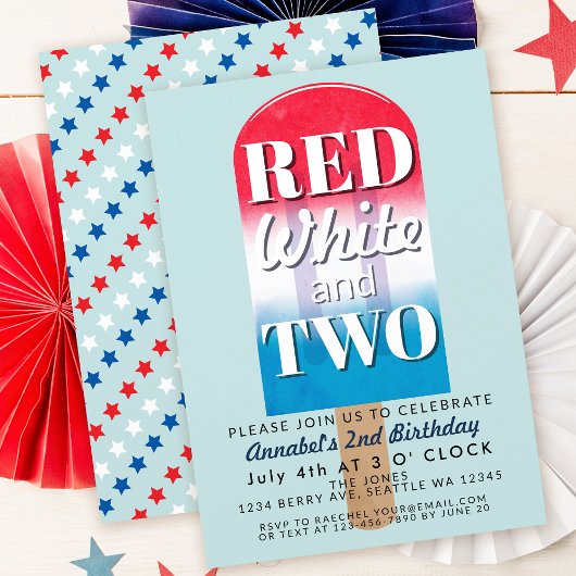 Red White und Two Popsights, 4. Juli Kindergeburts Einladung