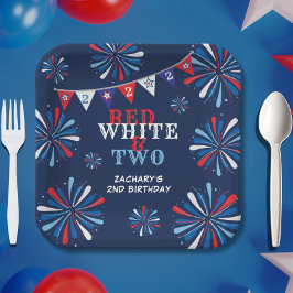 Red White und ZWEI 2. Geburtstag Pappteller