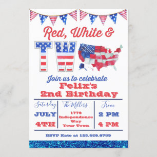 Red White und zwei Amerikaner 4. Juli Geburtstag Einladung