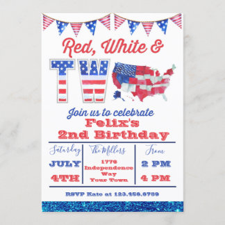 Red White und zwei Amerikaner 4. Juli Geburtstag Einladung