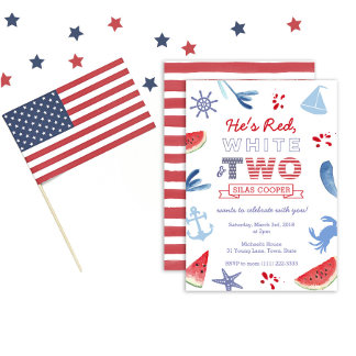 Red White und ZWEI unisex Zweite Geburtstagspartei Einladung