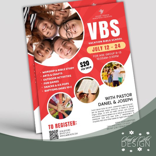 Red & White VBS Vacation Bible School Kirche Jugen Flyer