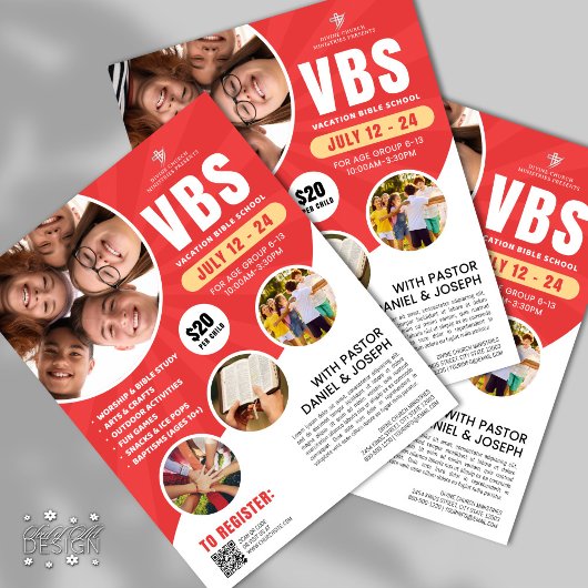 Red & White VBS Vacation Bible School Kirche Jugen Flyer