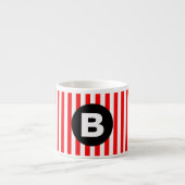 Red White Vertical Stripes Black Monogram Espressotasse (Vorderseite)